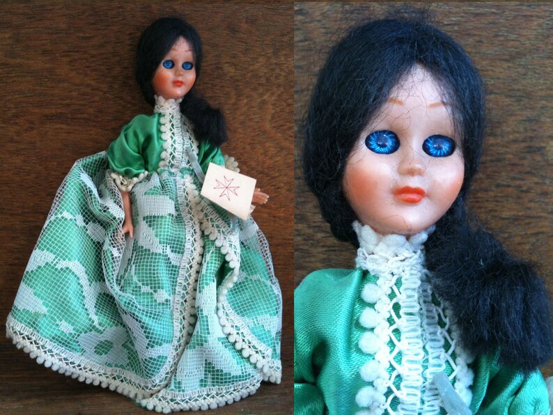 Vintage Maltese Decorative Pretty Black Haired Doll in Green Etsy