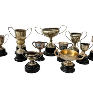 Vintage English Silver Plated Mixed Engraved Trophy Cup Collection Job Lot Of Eleven Prizes Awards c1960-1990s / EVE