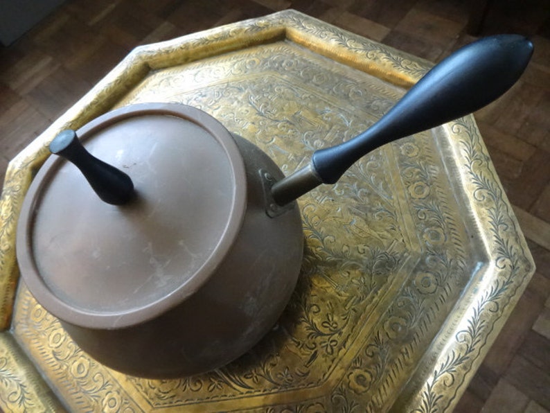 Vintage English copper metal saucepan cooking pot with lid circa 1950's / EVE of Europe image 1