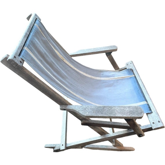 Vintage French Rocking Deck Chair Wood Canvas Garden Balcony Patio Decorative Folding Circa 1970 s EVE Etsy Ireland