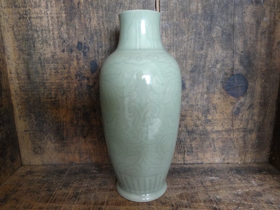 Antique Chinese Celadon Porcelain Flower Vase Circa 1900 S Etsy