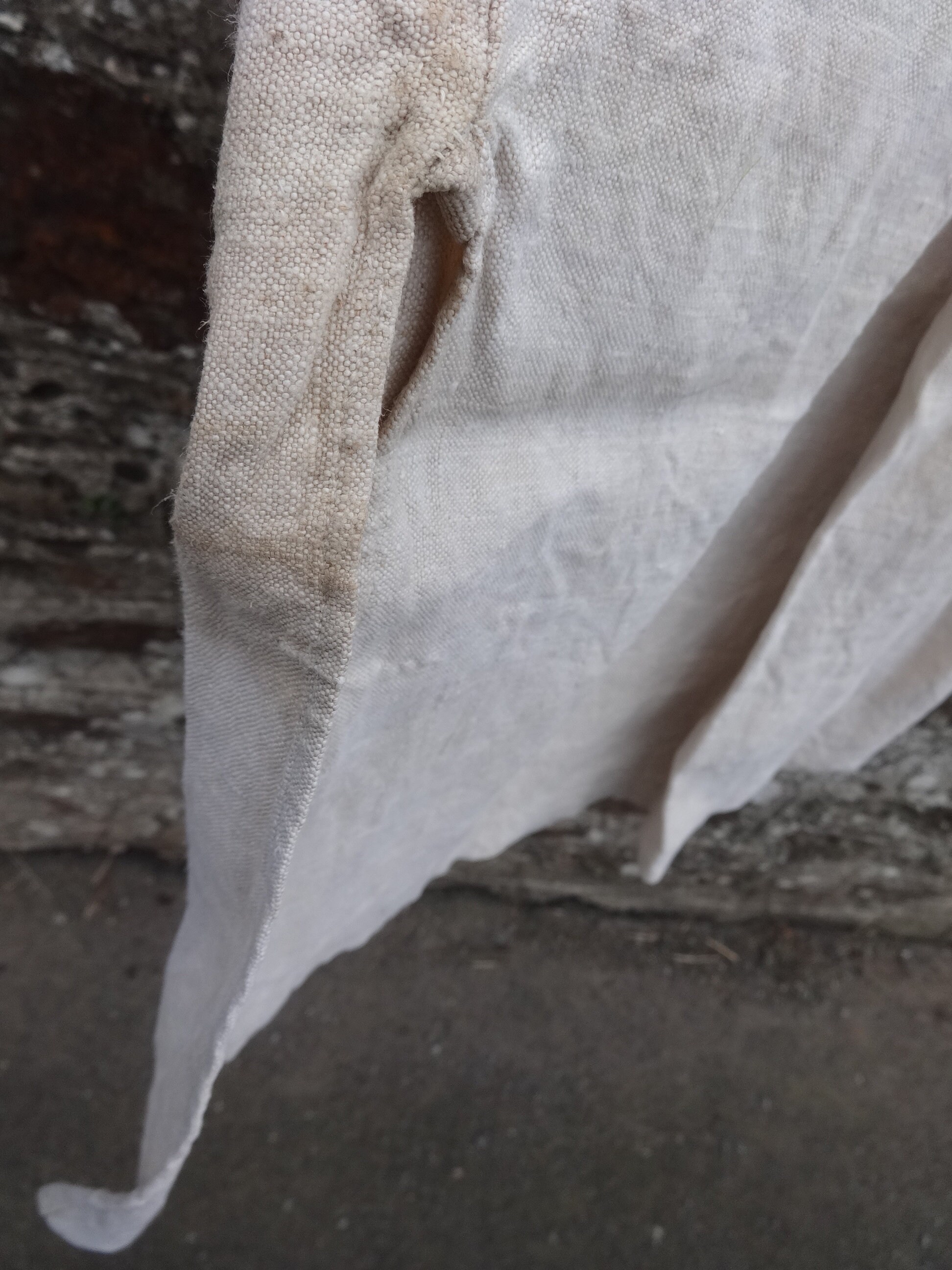Antique French Farmer Linen Night Shirt Smock Biaude Embroidered
