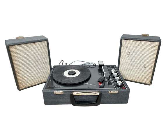 Tocadiscos con caja de cartel franc s vintage con altavoces de