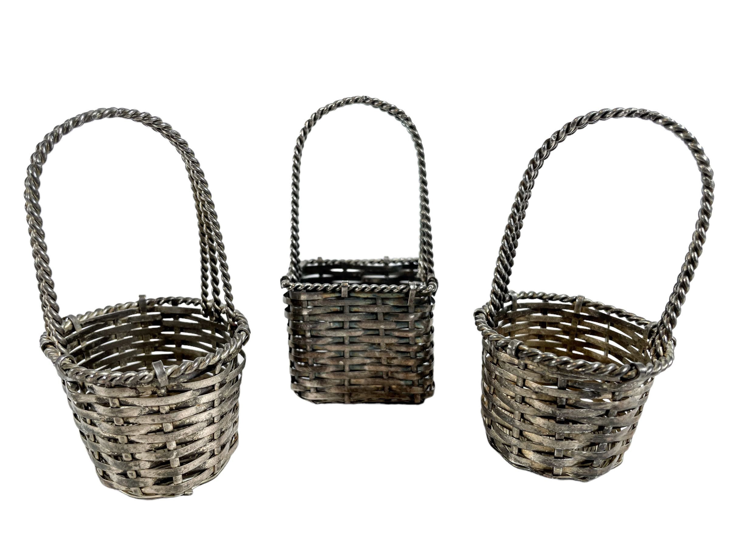 Vintage French Small Woven Metal Decorative Baskets Vintage French Small Woven Metal Decorative Baskets