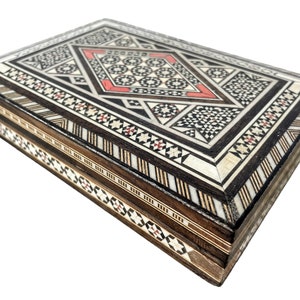 Vintage Moroccan Arabian Bone Inlaid Small Rectangular Lidded Presentation Box Case Box Jewellery Trinket c1980-90&#39;s / EVE