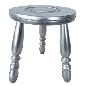 Silver Stool Vintage French Country Cottage Bobbin Style Turned Leg Table Wooden Wood Chair Seat Stand Pot Display Tabouret c1960-70&#39;s / EVE
