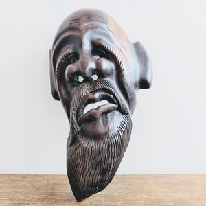 Vintage Asian Chinese Scholar Old Man Temple God Head Bust Wall Display Wooden Ornament Figurine Decor Decoration c1970-80&#39;s / EVE of Europe