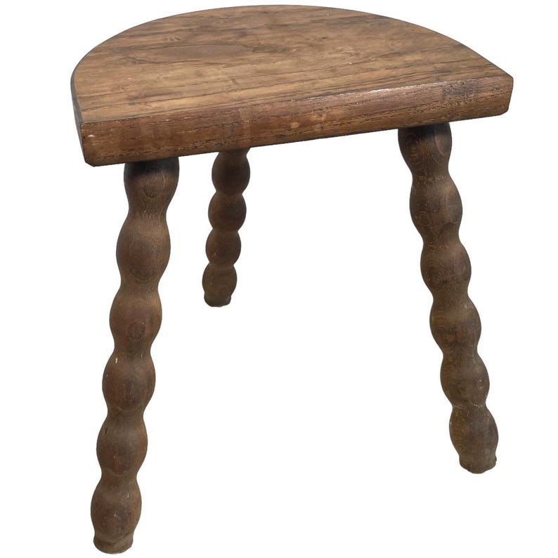 Vintage French Wooden Tripod Bobbin Leg Milking Stool Chair Seat Table ...