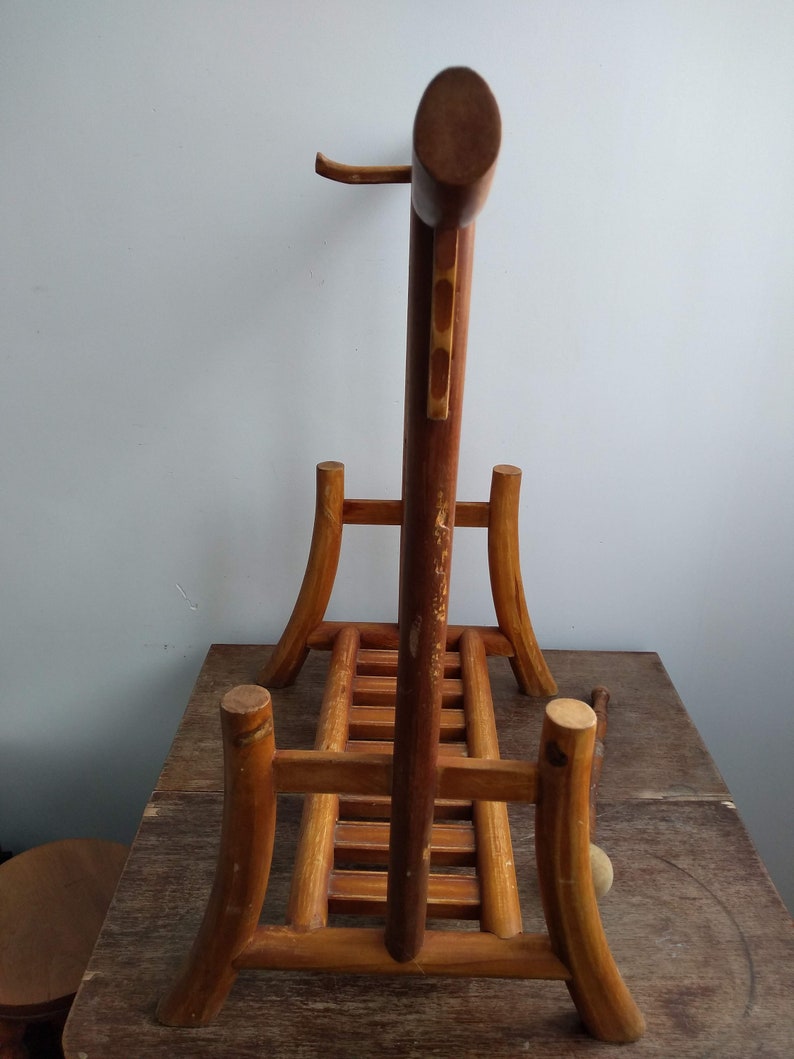 Vintage Asian Wood Prayer Dinner Gong Stand Door Dinner Alarm Bell Knocker Display Prop Chinese Japanese circa 1950-60/'s EVE of Europe