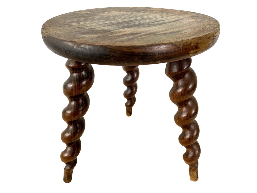 Vintage French Spiral Stool Chair Seat Wooden Wood Milking Kitchen ...