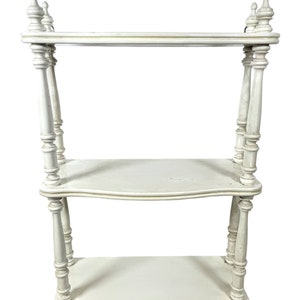 Vintage French White Plastic Reproduction Antique Shelf Three Tier Standing Small Shelf Shelving Unit circa 1980-90&#39;s / EVE