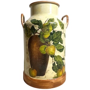 Vintage French milk churn barge art painted umbrella stick flower display stand vase pink flowers cow poppy circa 1960-70&#39;s / EVE