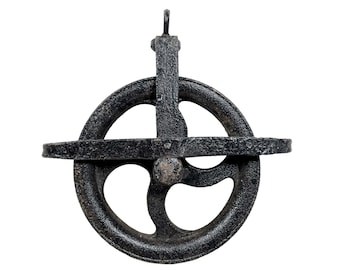 Vintage French Well Farm Commercial Shop Industrial Rope Pulley Pully Wheel Lifting circa 1940-50's / EVE