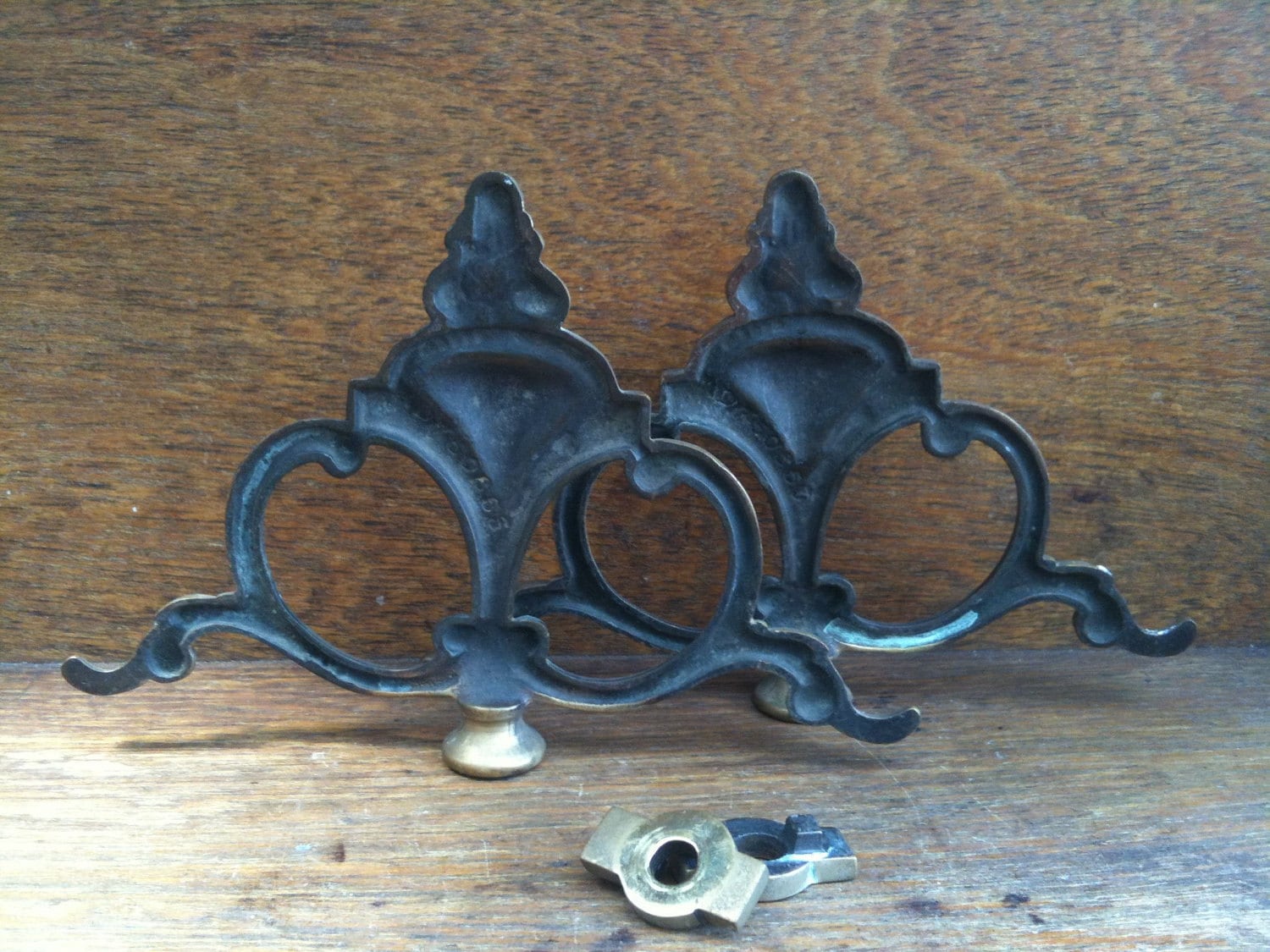 Vintage English Metal Handle Fixings Toppers Ornate Decor Pair Circa vintage-english-metal-handle-fixings-toppers-ornate-decor-pair-circa