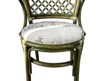 Vintage French Wooden Bent Green Wood Pole Chair Cushioned Seat Kitchen Round Seat TWO AVAILABLE c1970-80's / EVE