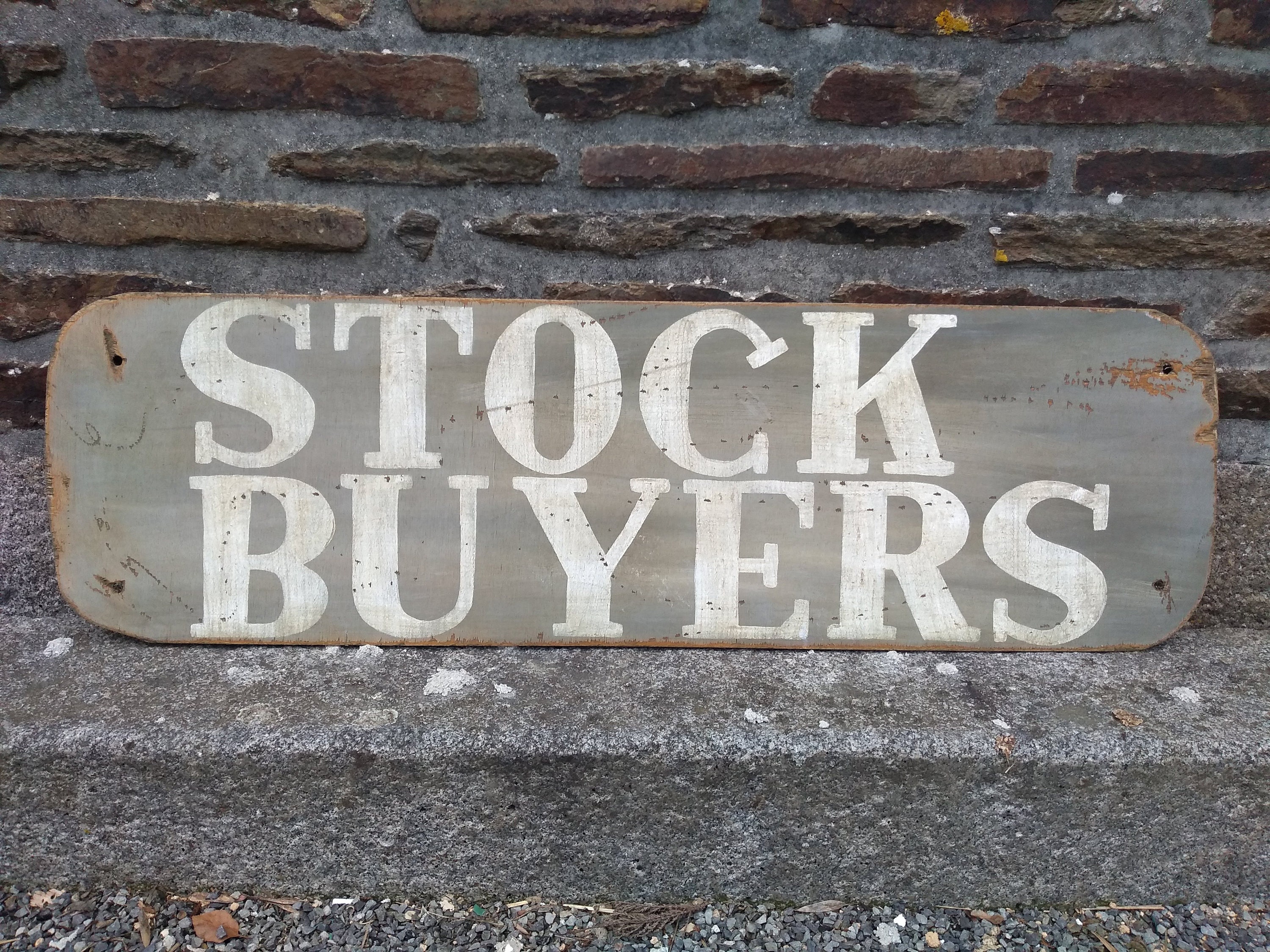 Vintage English Large STOCK BUYERS Wooden Hand Painted Shop Sign Display Advertising Man Cave Commercial Gift c1990's / EVE of Europe
