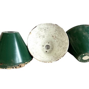 Vintage French Green White Enamel Industrial Commercial Small Hanging Lamp Light Shade Lampshade circa 1950-60&#39;s / EVE of England