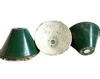 Vintage French Green White Enamel Industrial Commercial Small Hanging Lamp Light Shade Lampshade circa 1950-60's / EVE of England