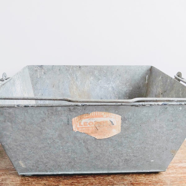 Vintage French Extra Large Handled Square Metal Galvanised Galvanized Bucket Garden Harvesting Fireplace circa 1970-80's / EVE of Europe