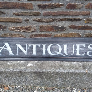 Vintage English Large ANTIQUES Wooden Hand Painted Handpainted Shop Sign Display Advertising Man Cave Commercial c1990&#39;s / EVE of Europe