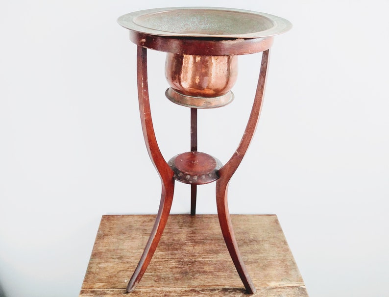 Vintage French Large Copper Spit Bucket Spittoon on Wooden Etsy