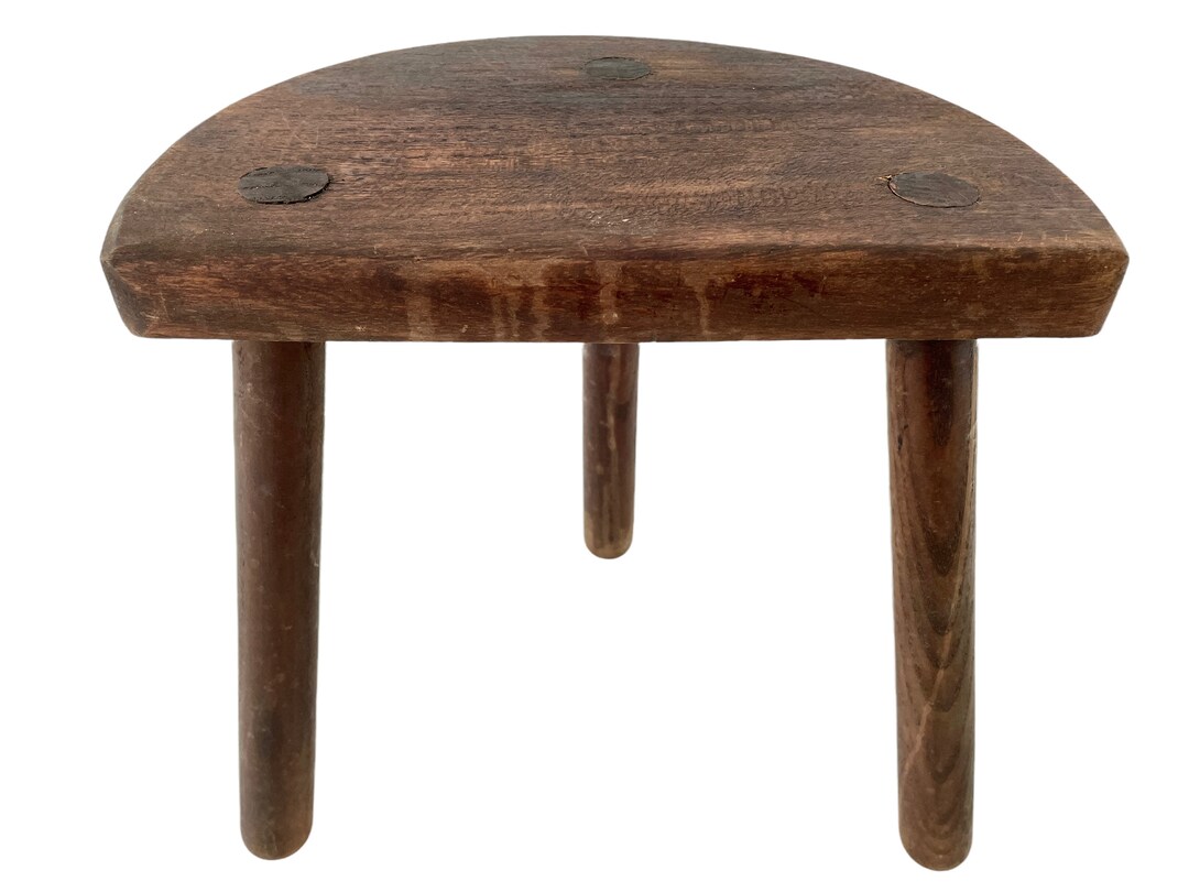 Vintage French Wooden Wood Milking Stool Chair Seat Kitchen Table Farm ...