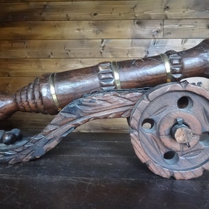 Vintage French Large Wooden Decorative Ornamental Cannon circa 1950-60&#39;s / EVE of Europe