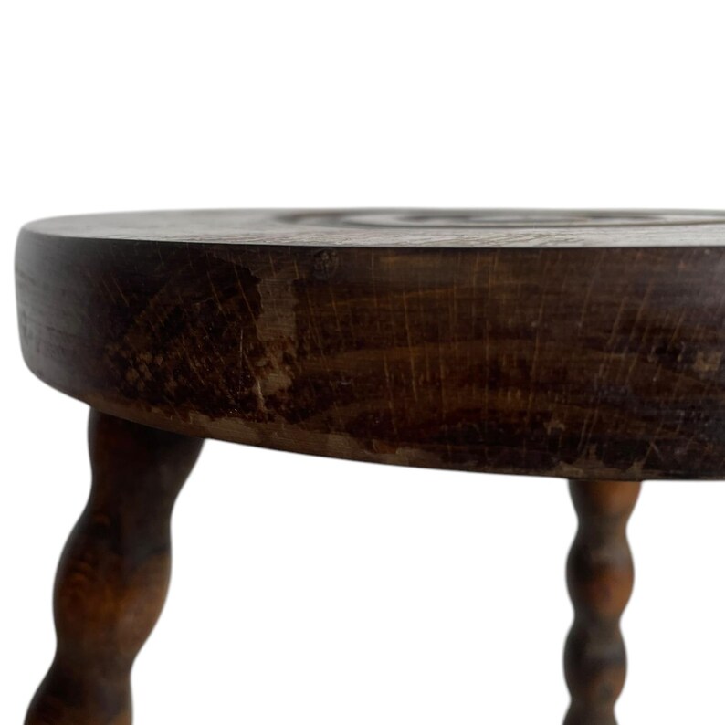 Vintage French Milking Stool Wooden Bobbin Leg Braced Round Shaped Seat ...