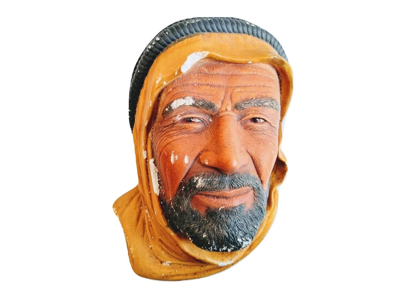 Vintage English Naturecraft Bedouin Nomad Wall Hanging Plaster Bust Head Ornament Statue Display Circa 1970-80's/Eve Of Europe