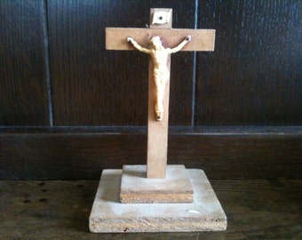 Vintage French Jesus Cross Crucifix Tabletop Religious Catholic Icon circa 1960's / EVE of Europe