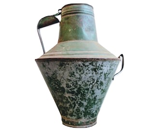 Vintage French Farm Milk Churn Oil Can Flower Pot Display Stand Vase Green Flowers Garden Display Industrial circa 1950-60's / EVE of Europe