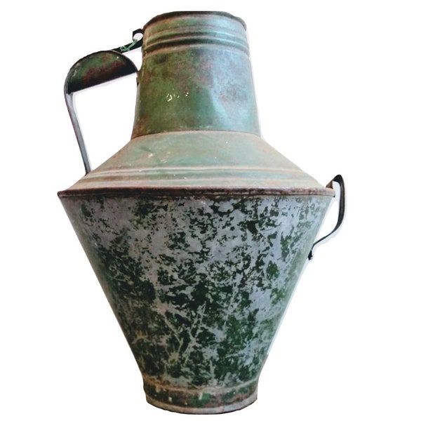 Vintage French Farm Milk Churn Oil Can Flower Pot Display Stand Vase Green Flowers Garden Display Industrial circa 1950-60's / EVE of Europe