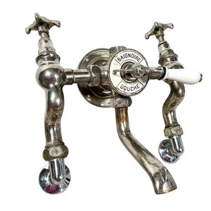 Vintage French Ceramic & Metal Bathroom Shower Switcher Hot Cold Froid Chaud Faucet Mixer Water Tap Taps c1940&#39;s / EVE