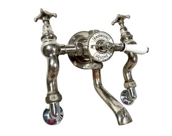 Vintage French Ceramic & Metal Bathroom Shower Switcher Hot Cold Froid Chaud Faucet Mixer Water Tap Taps c1940's / EVE