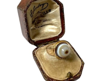 Antique French Lehodey Granville Leather Wrapped Heavily Worn Ring Box Jewellery Jewelry Case Worn Old circa 1910-20's / EVE