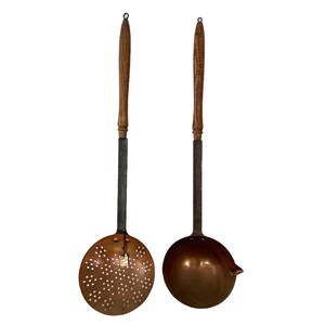 Vintage French Extra Large Villedieu Copper Kitchen Sieve Serving Mixing Ladle Scoop Kitchen Tool Hanging Metal circa 1970&#39;s / EVE