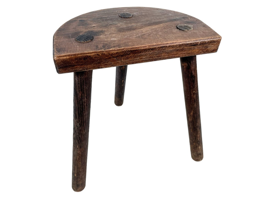 Vintage French Wooden Wood Milking Stool Chair Seat Kitchen Table Farm ...