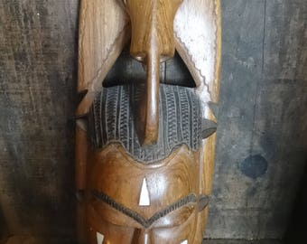 Vintage African Figurine Mask Statue Primitive Art Carving Wooden Wood Ornament Decorative Display African circa 1960-70's / EVE of Europe