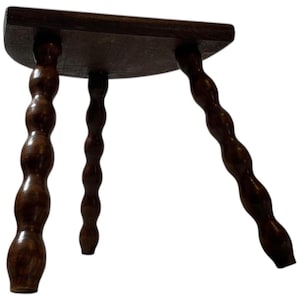 Vintage French Tripod Stool Chair Seat Varnished Wood Milking D Shaped Seat Bobbin Leg Rest Stand Plinth Tabouret Farmhouse c1960-70&#39;s / EVE