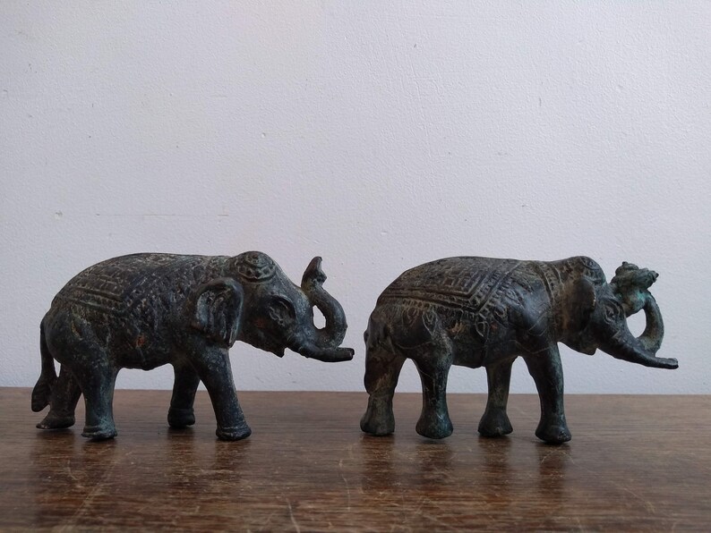 Antique Indian Bronze Metal Pair of Elephants Ornaments Etsy UK