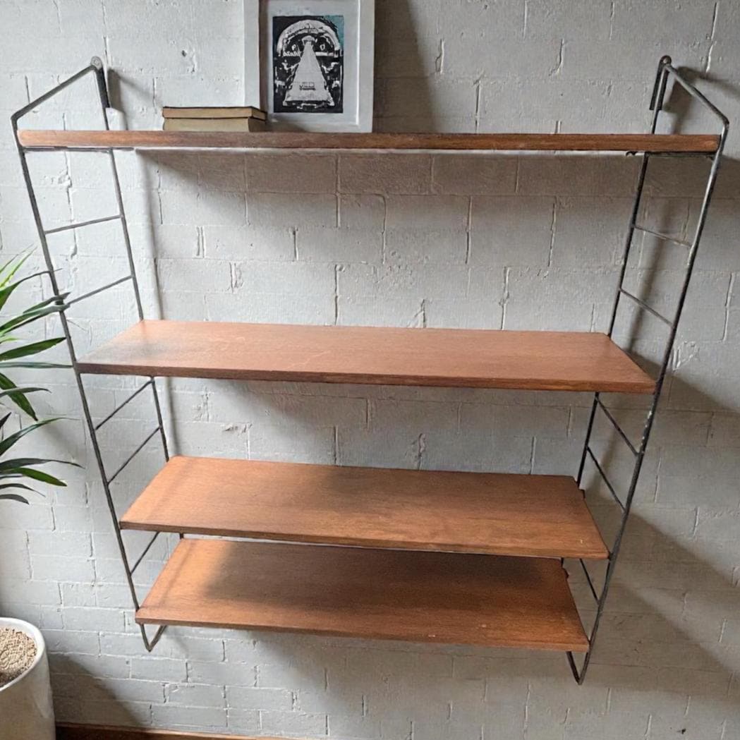 Vintage Danish Wooden Four Shelf Tier Hanging Wall Mounted