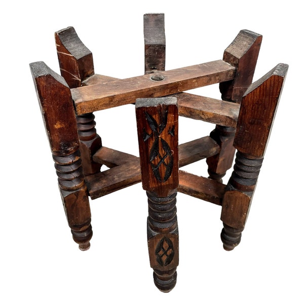 Plateau pliant en bois marocain vintage, petit support, pieds de table, présentoir de table, décor arabe des années 1970-80 / EVE