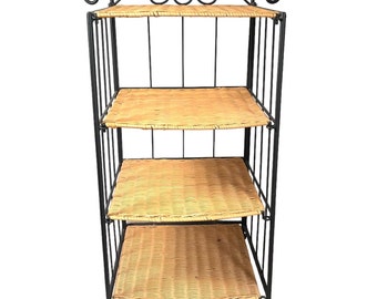 Vintage French Four Shelf Plant Stand Plinth Table Metal Rattan Corner Side Flower Pot Display Side Table Design Tabouret c1990's / EVE