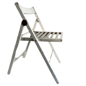 Vintage French Metal Wood Folding Chair White Pine Wood Stool Seat Stand Plinth circa 1990-00&#39;s / EVE