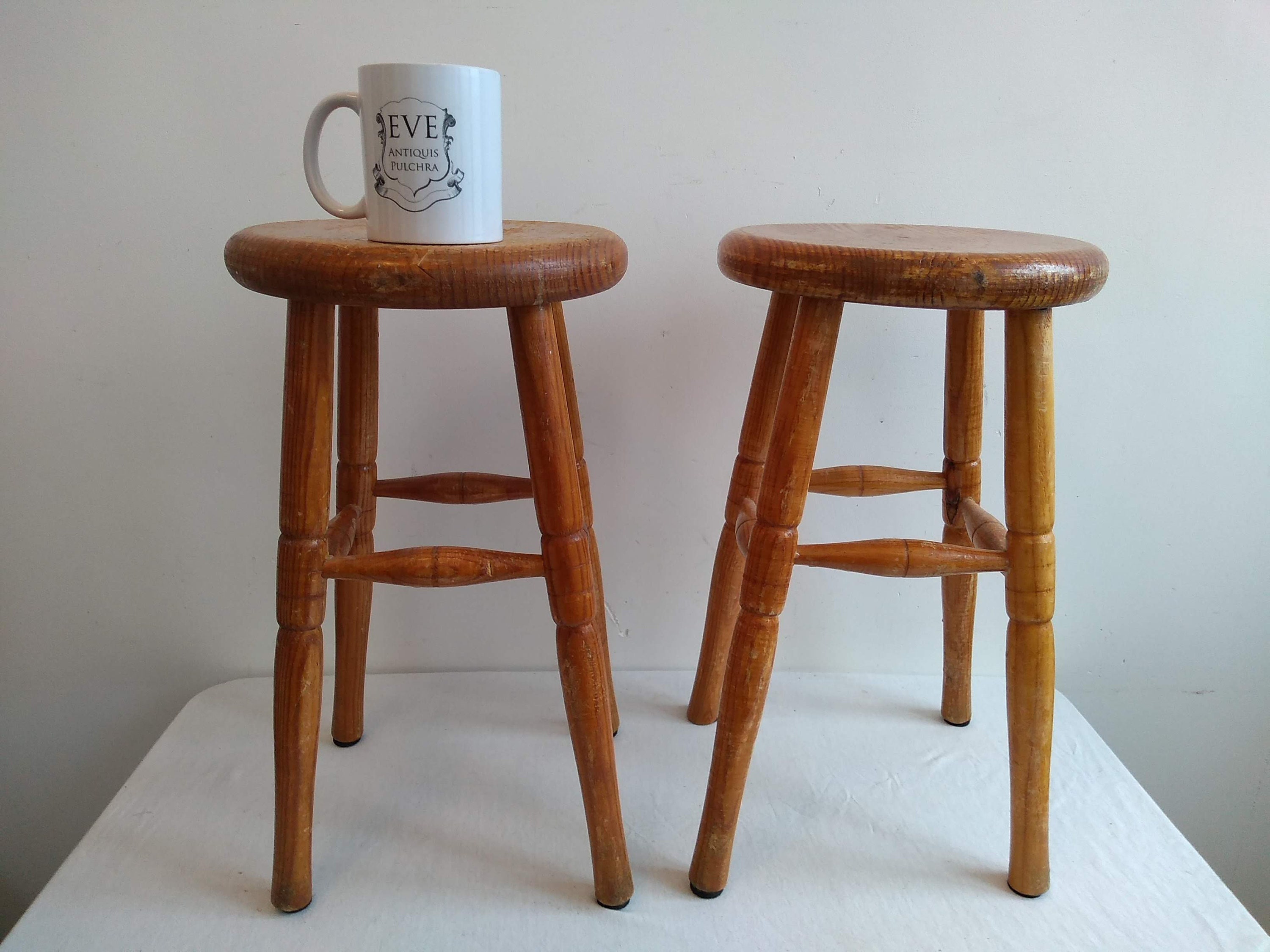 Vintage Stool French Medium Wooden Wood Milking Chair Seat Kitchen ...