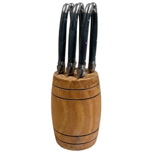 Vintage Laguiole French Dinner Eating Table Knifes In Barrel Block Set Of Six circa 2000 / EVE