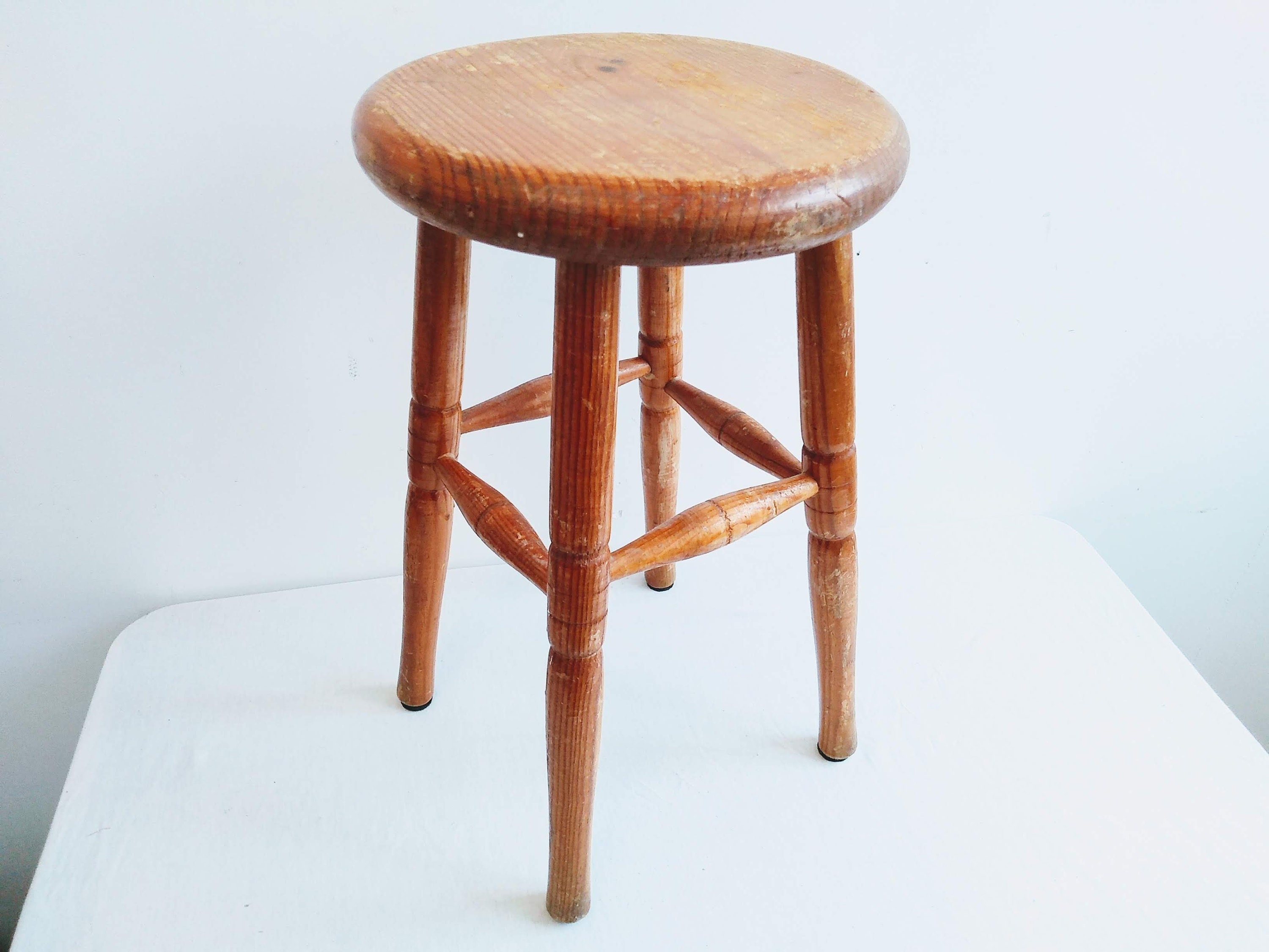 Vintage Stool French Medium Wooden Wood Milking Chair Seat Kitchen ...