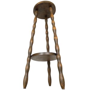 Vintage French Tripod Double Plant Stand Wooden Round Shaped Side Table Braced Bobbin Leg Rest Plinth Tabouret c1950-60&#39;s / EVE