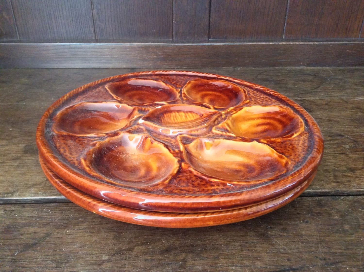 Vintage French Brown Heavy Oyster Lemon Plates Circa Etsy