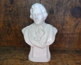 Vintage Belgian Porcellain Woestunroos Mozart Composer Music White Bust Statue Figurine circa 1960-70&#39;s / EVE of Europe